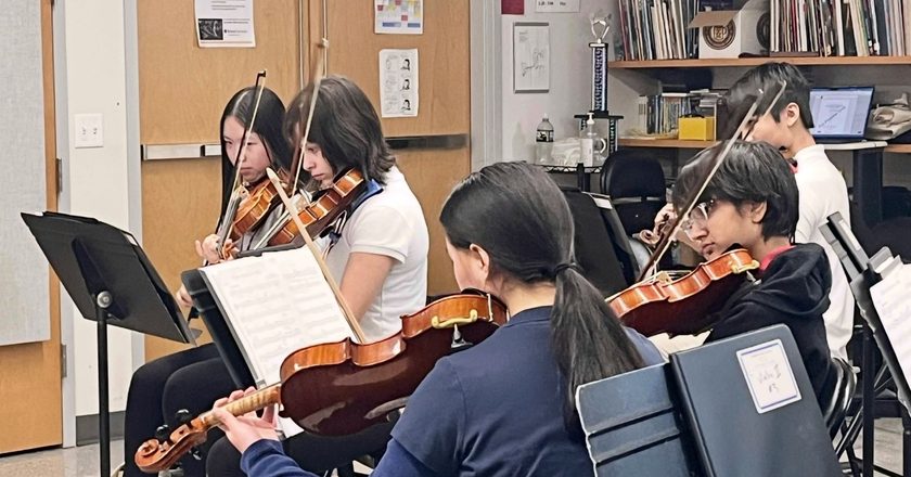 Orchestra Prepares for Luncheon Trip Performance  